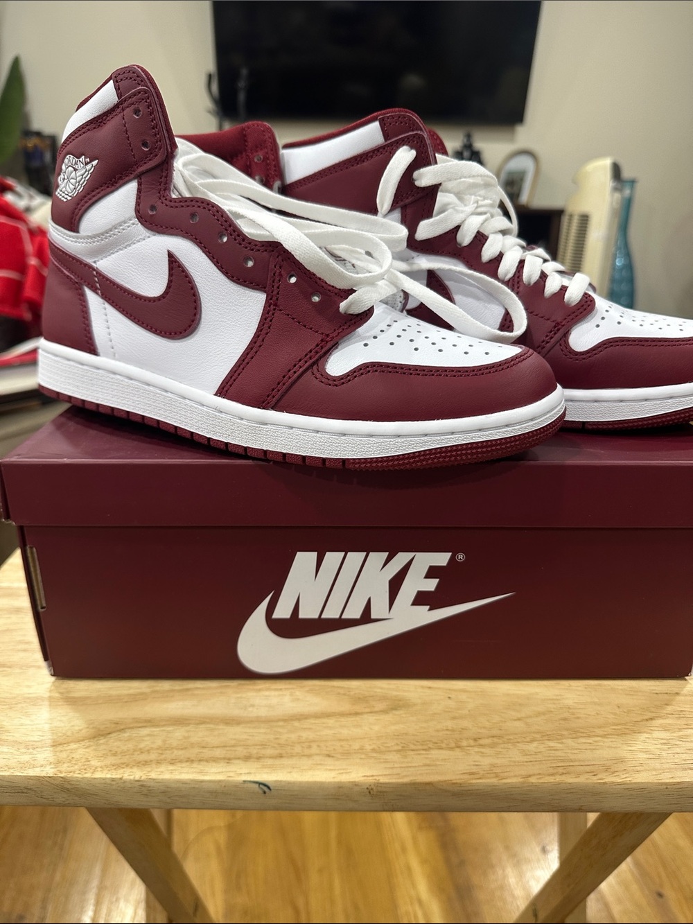 Nike Air Jordan 1 High Top Sneakers - White & Maroon